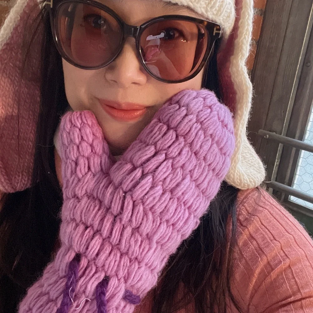 HAND-KNITTED Woollen Gloves Fleece Lined Mitten